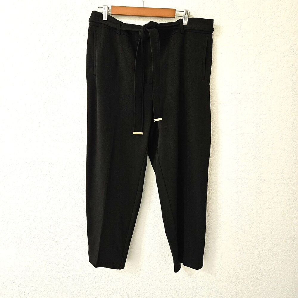 Anne Klein Black Polyester Blend Belted Logo Pockets Women's Size 16W Dress Pant